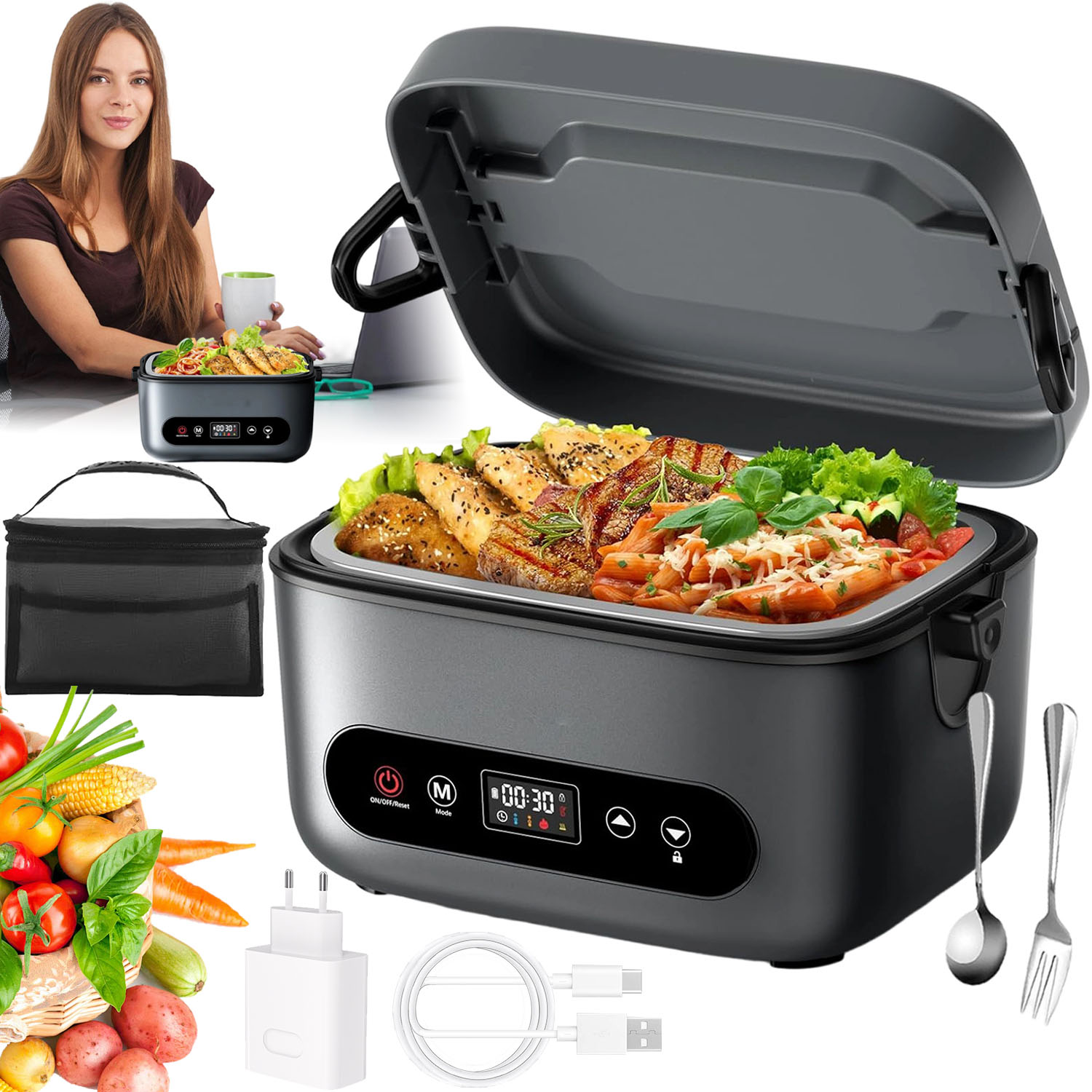 Elektrický Obědový Box S Ohřívačem Oběda 100W Usb Termotaška
