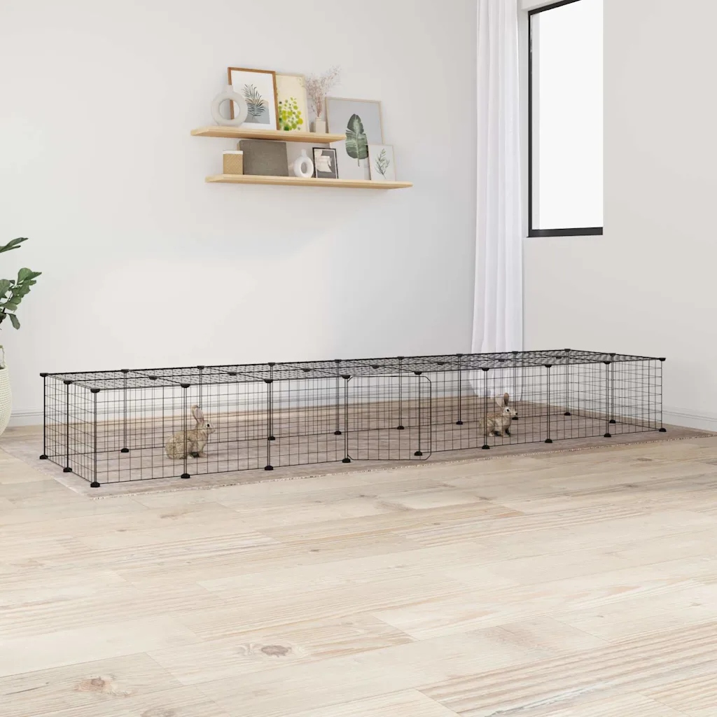 VidaXL Klec pro zvířata s brankou, 36 panelů, černá, 35x35 cm, ocel