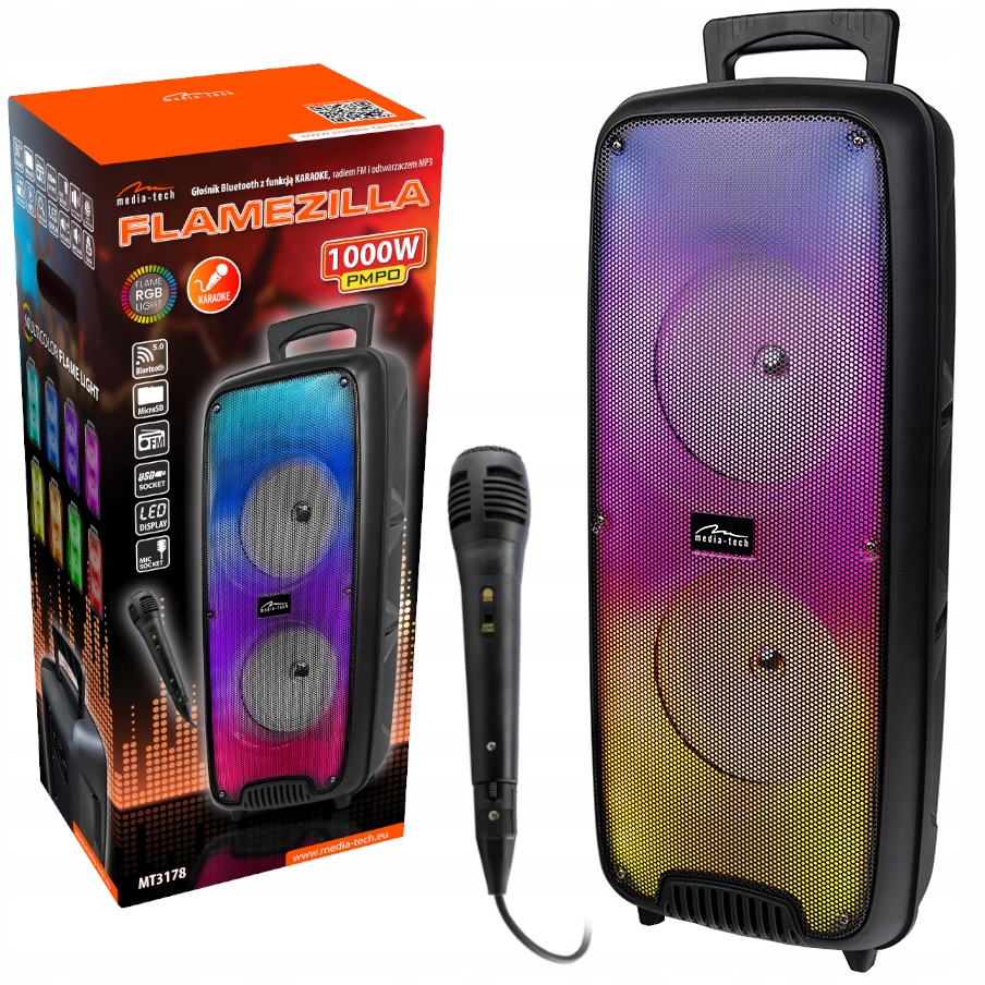 

Głośnik Boombox karaoke Bt MP3 Fm 1000W +mikrofon