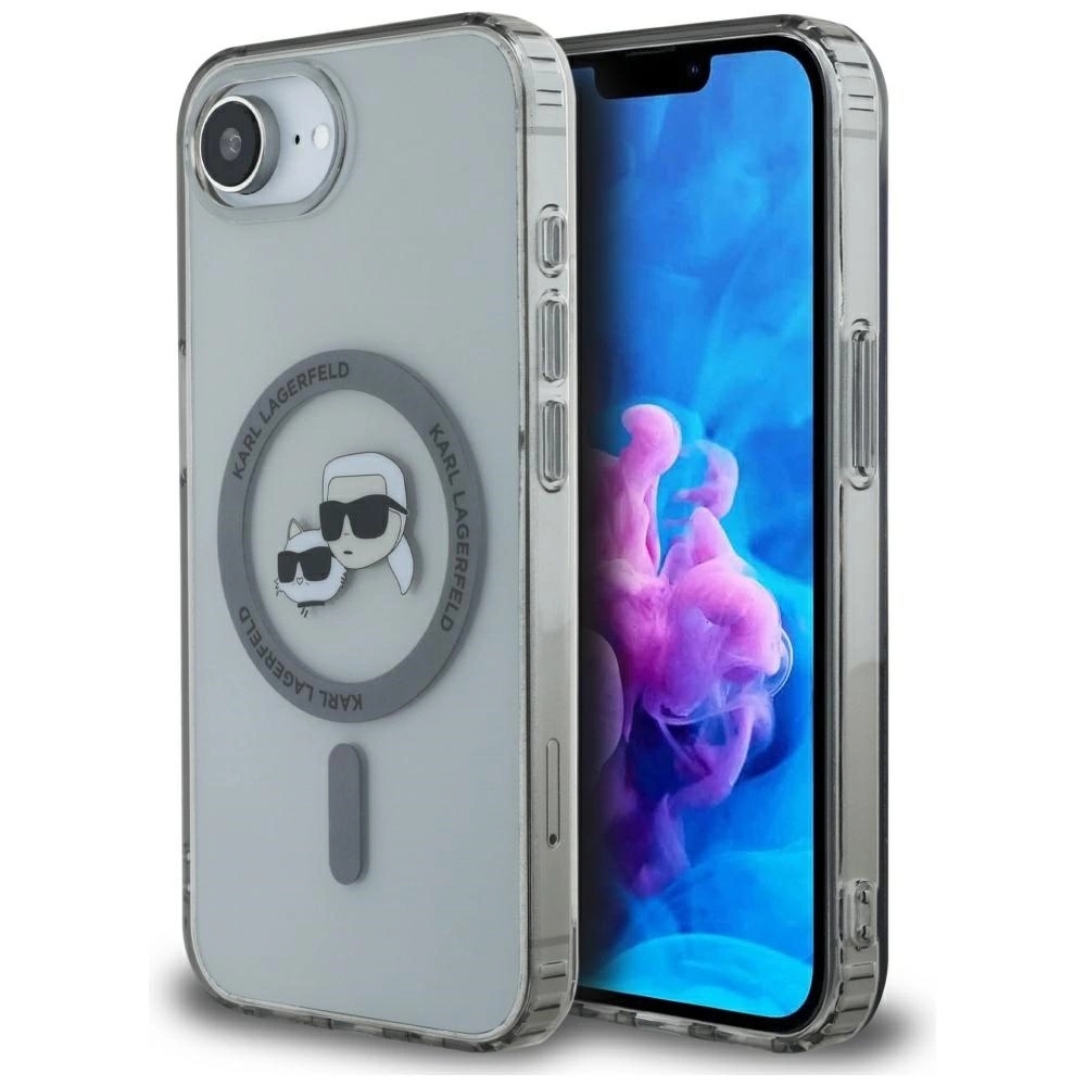 Pouzdro Karl Lagerfeld IML Metal Karl & Choupette Heads MagSafe pro iPhone 16e