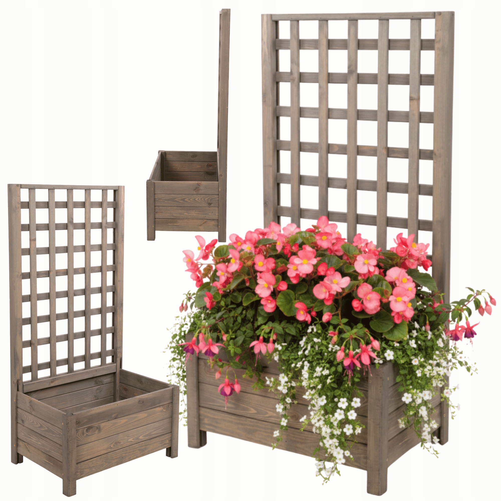 Drevená záhradná pergola s kvetináčom, truhlík na kvety 116x60x40 cm, na nohách