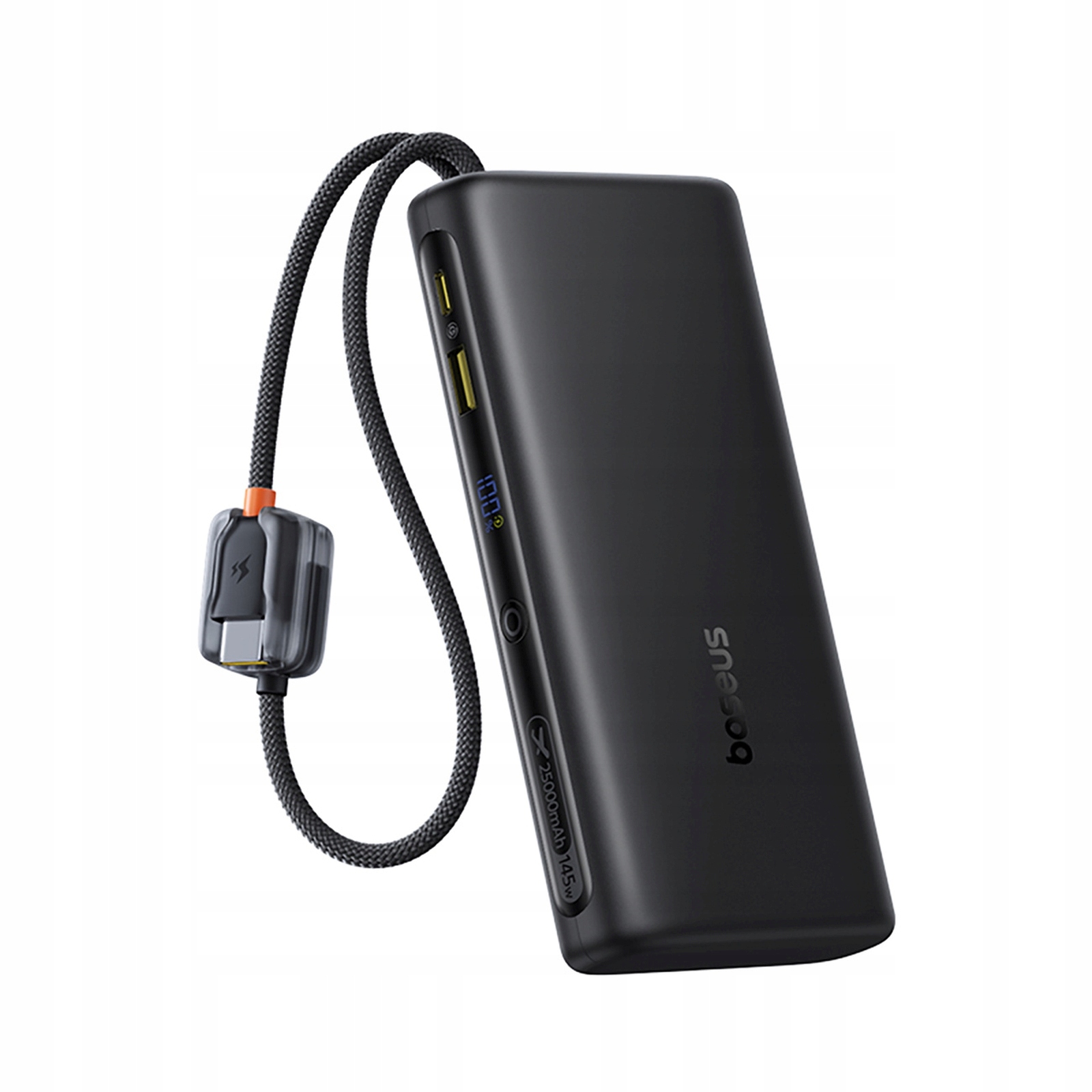 Powerbanka 25000 mAh 145 W s displejom a vstavanými káblami Usb-c čierna