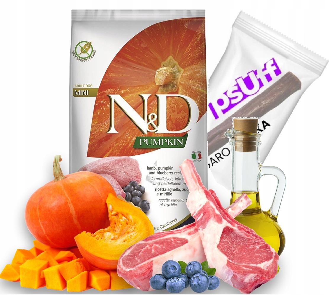 Nd Pumpkin Lamb Bluberry Mini Adult 7kg psUff cygaro dzik 1szt
