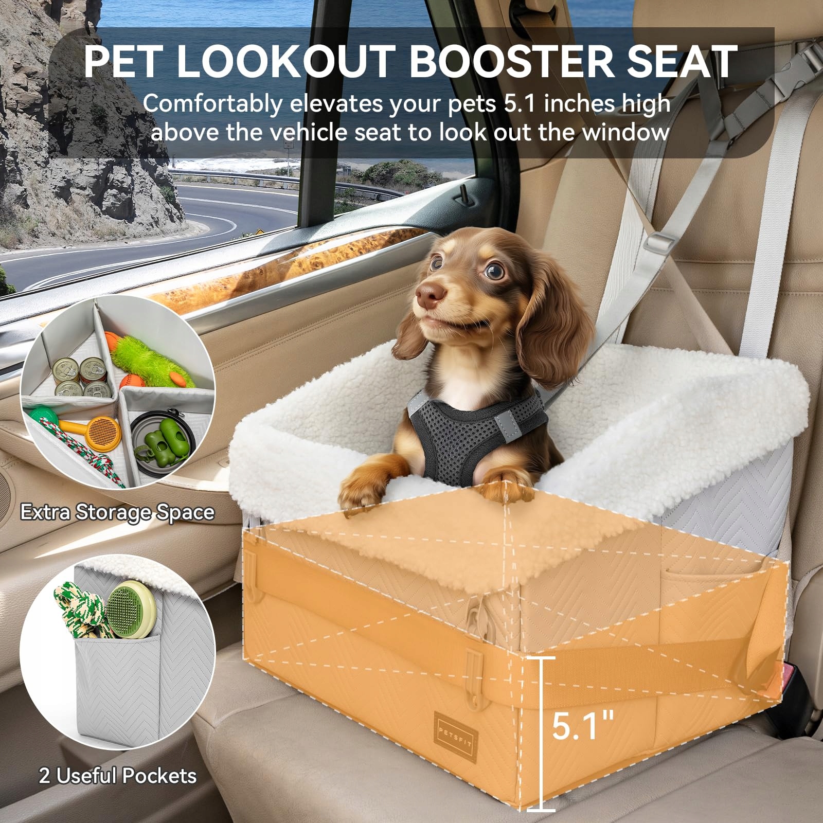 PETSFIT Podwyższony Fotelik Samochodowy Dla Psów Małych Do 12kg — miniatura 7