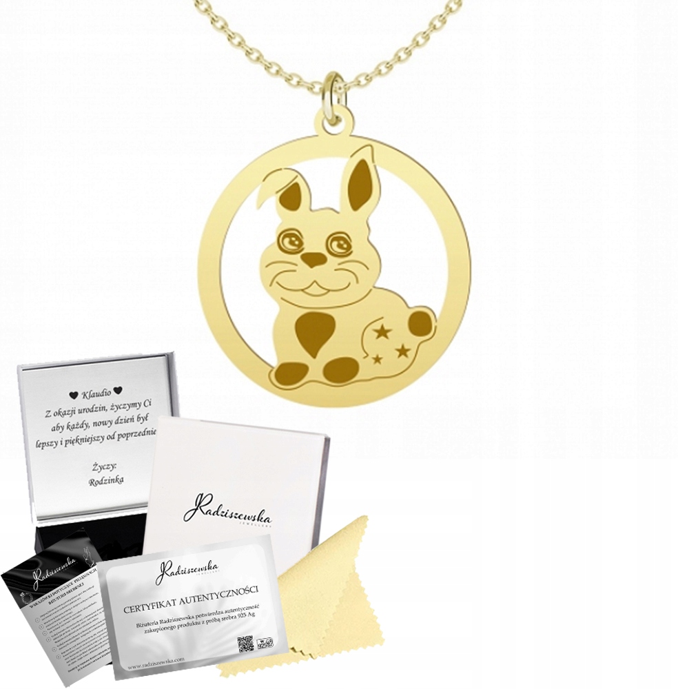 Zlatý náhrdelník Králíček Králík Řetízek Stříbro 925 Gravírování Dárek