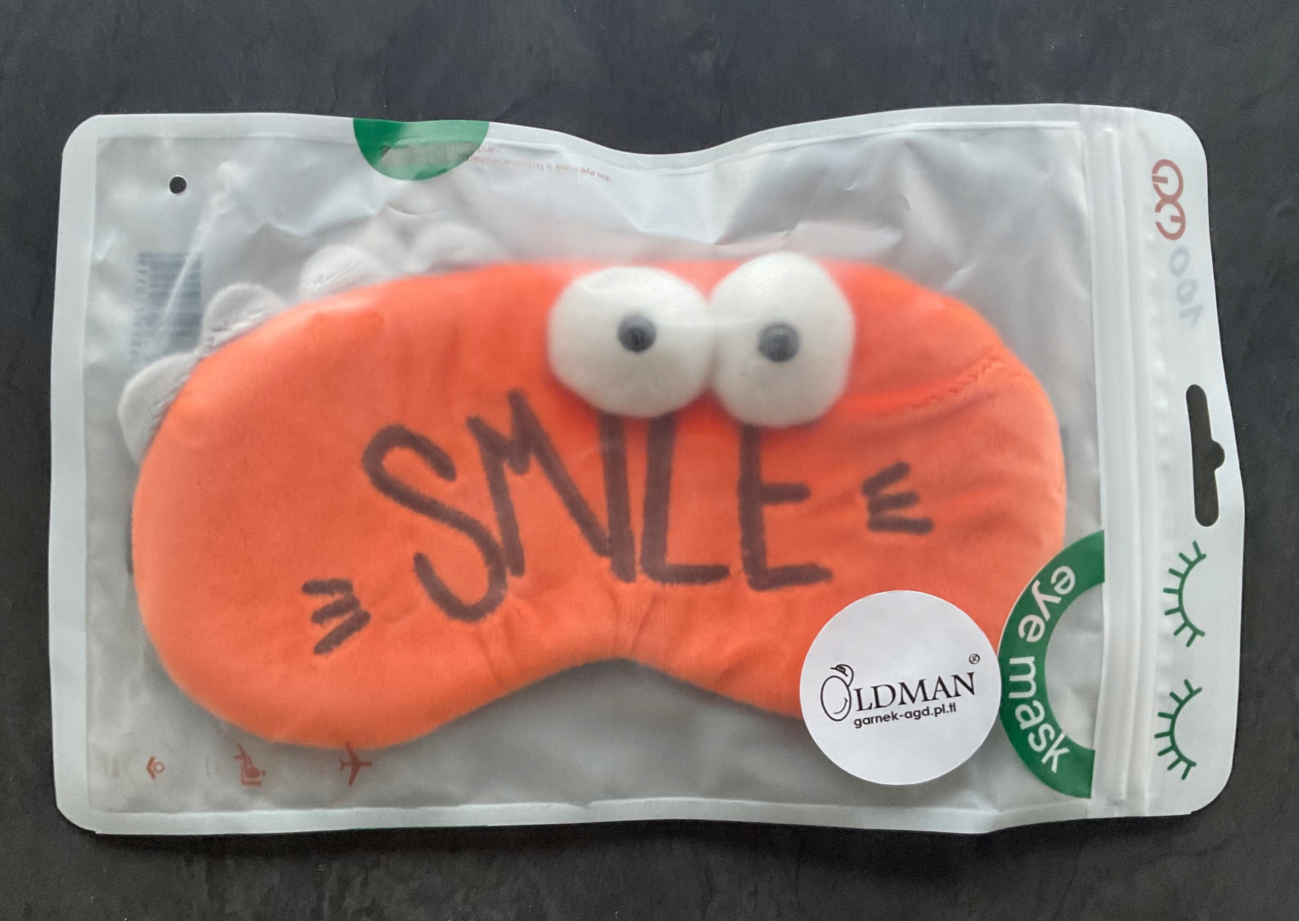 OPASKA NA OCZY MASKA DO SPANIA RELAKSU ROBAK SMILE SMOK POTWÓR STWÓR OLDMAN Wzór dominujący zwierzęcy