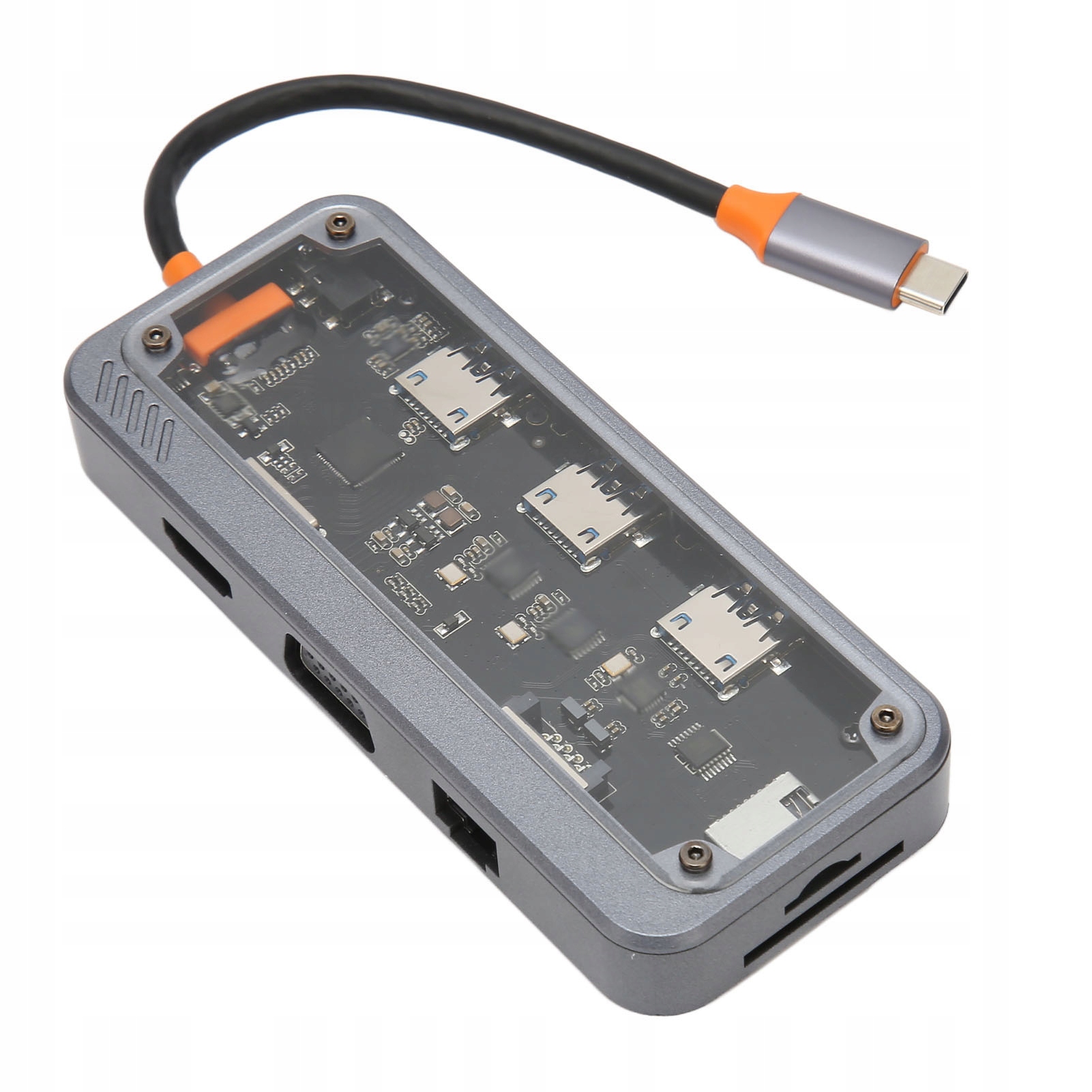 TYP C HUB PD ładowanie USB 3.0 2.0 RJ45 Network Przezroczysta stacja NQ
