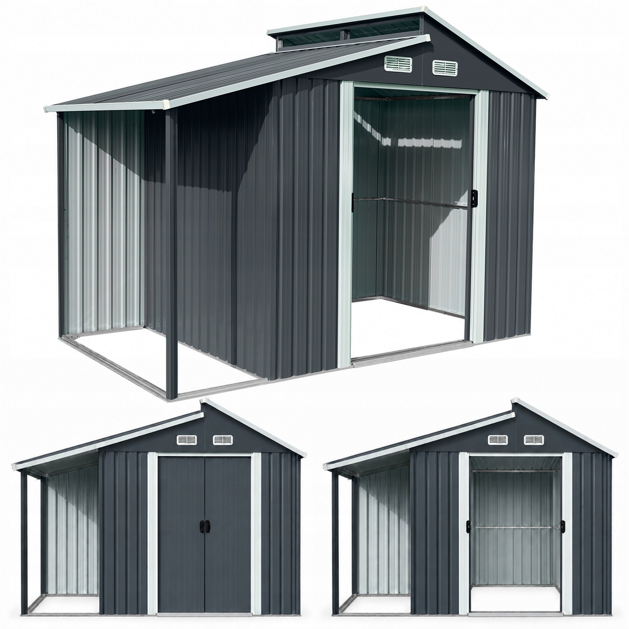 Ocelový domek na nářadí 5,2 m2 s dřevěným světlíkem 173x300x222 plechový