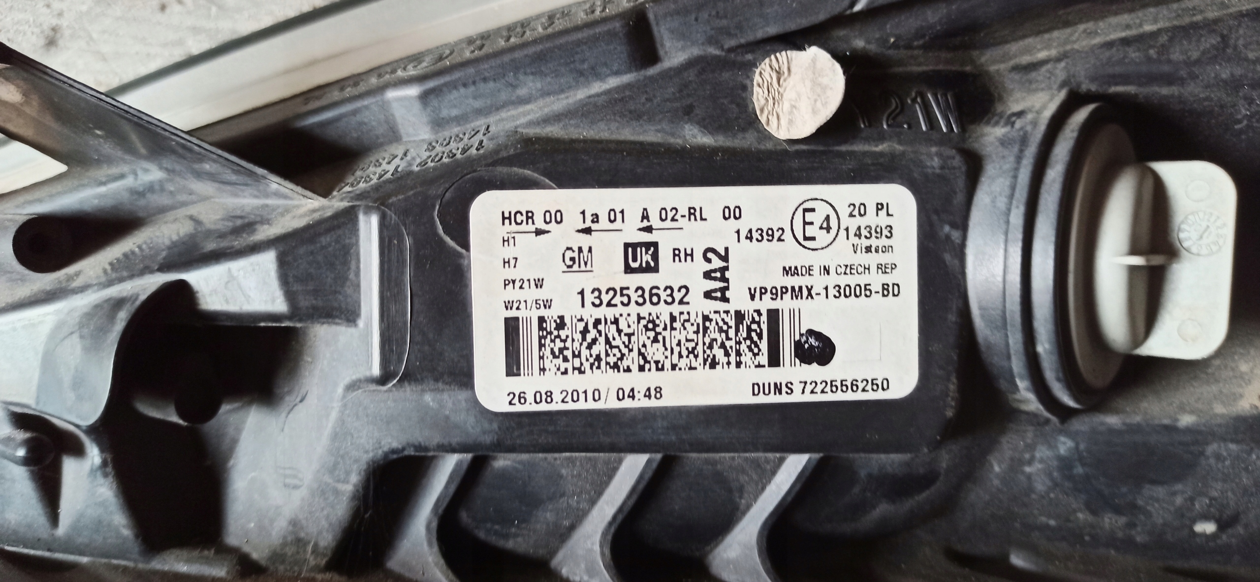 OPEL MERIVA B light right front UK 13253632