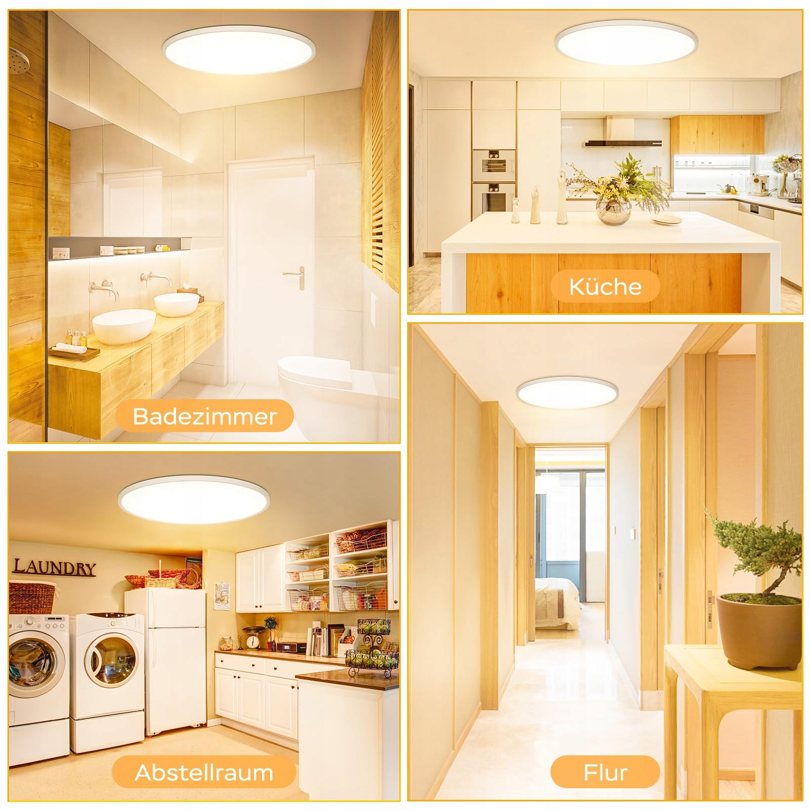 OUILA Lampa Sufitowa LED Okrągła 36W 3000K 3600LM IP44 Do Kuchni Łazienki — miniatura 6