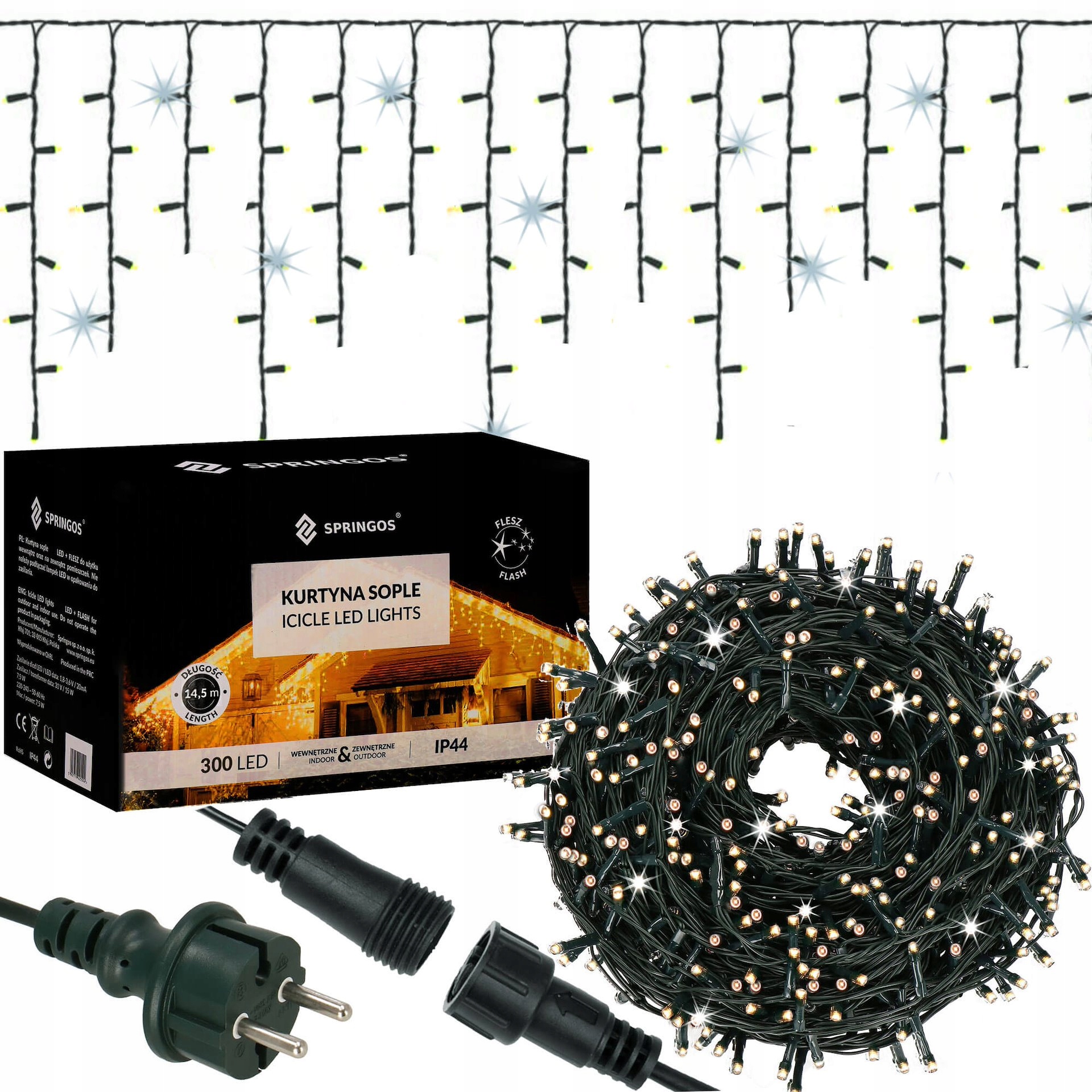 Lampy Cencúle Vianočné 300LED Svetelná Opona Flash Zew/wew Teplá Biela