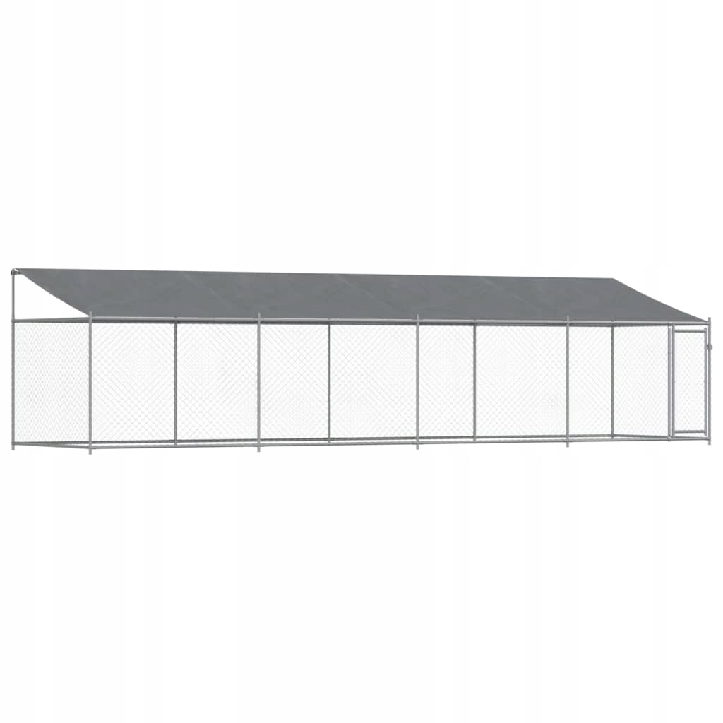 Klec pro psa VidaXL se střechou a dveřmi, šedá, 8 x 2 x 2 m, ocel