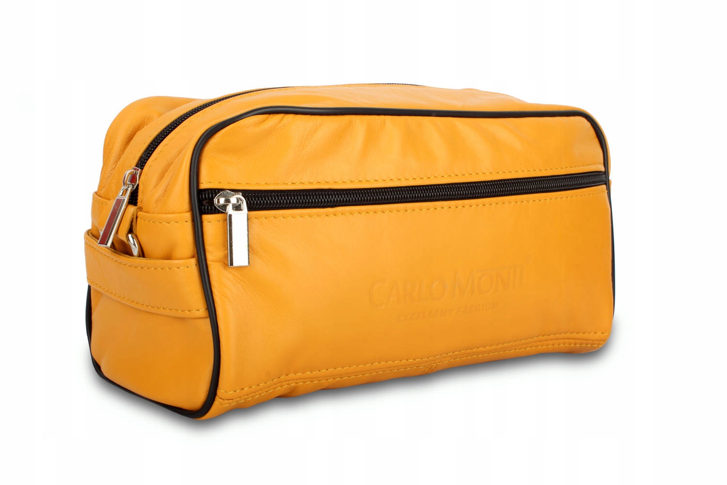 Elegantní Kožená kosmetická taška Velká z přírodní ovčí kůže Žlutá KOS3-ZO