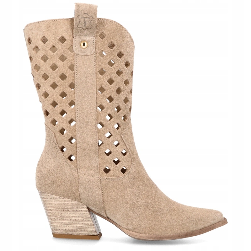 Ažurové kovbojské boty z kůže Tymoteo G1082 Béžové 36