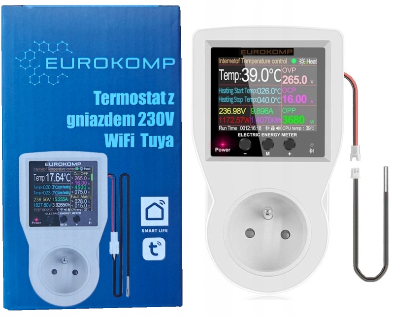 Termostat s zásuvkou 230 V WiFi počítadlo energie Tuya