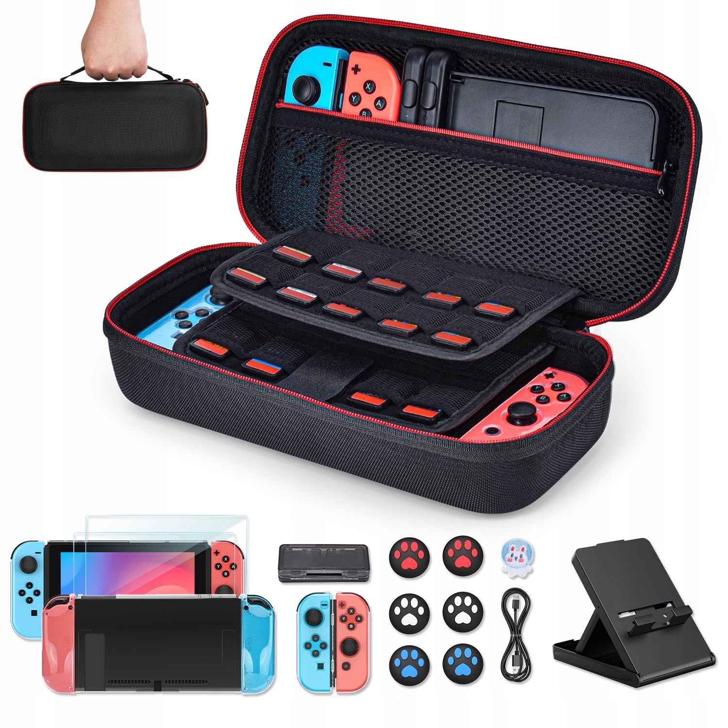 Younik Zestaw akcesoriów do konsoli Nintendo switch etui 16w1 czarne