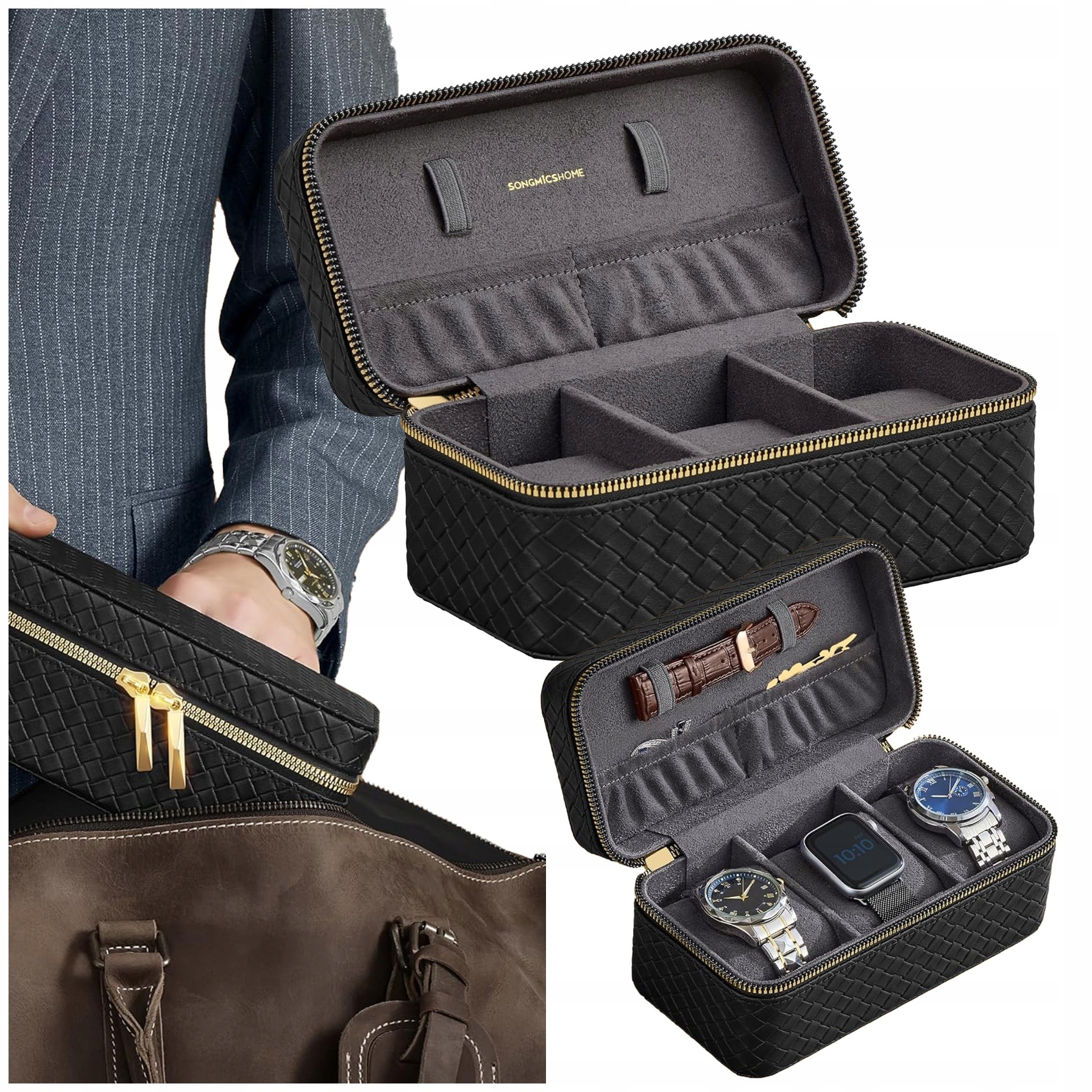 Krabička Kufřík Kazeta Pouzdro cestovní na hodinky šperky Organizér