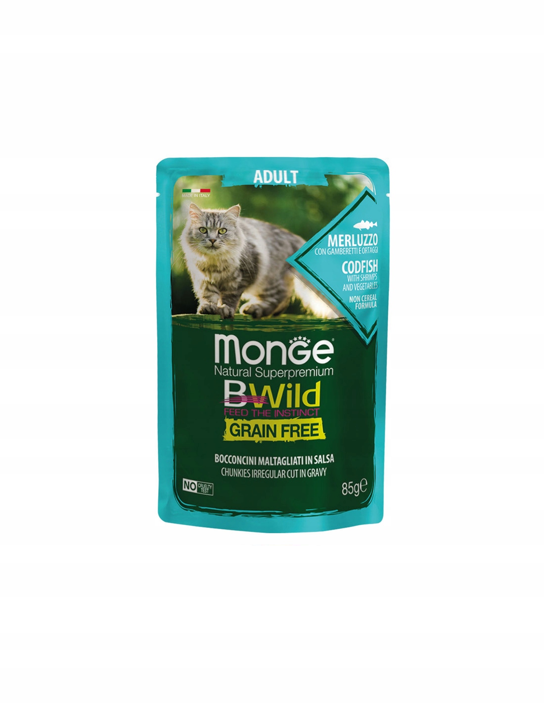 13X Monge BWild Grain Free Treska s krevetami a zeleninou 85 g