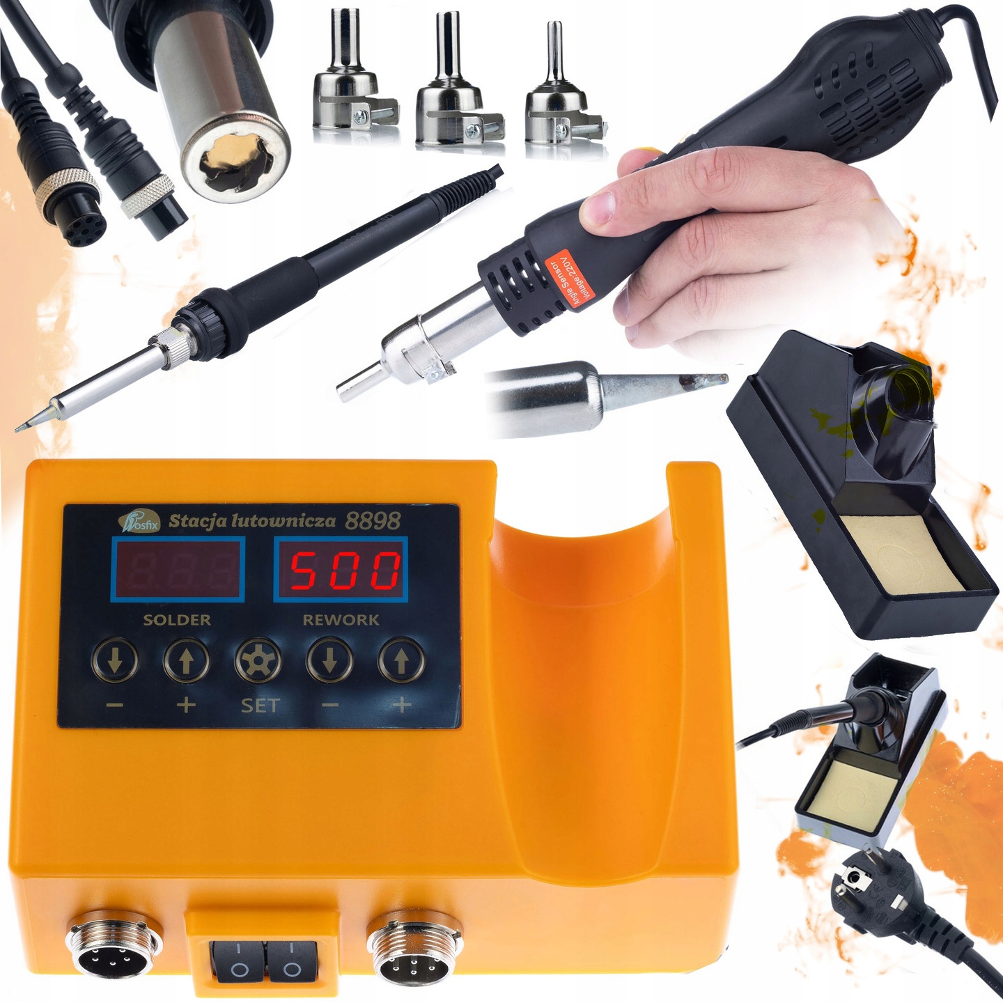 Set Pájecí Stanice Páječka Hot-air Výkonná Rosfix 660W Žehlička Síťka