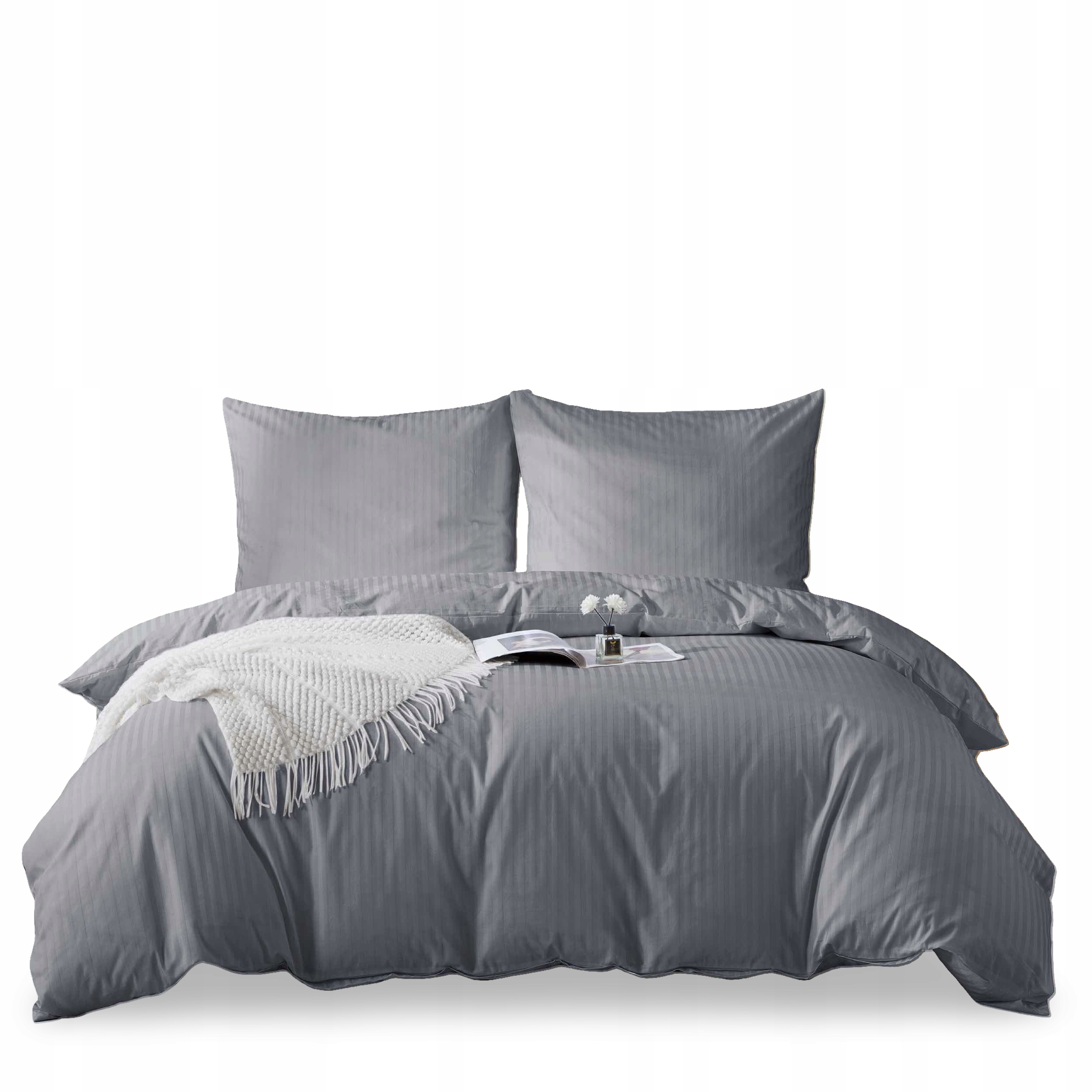 Súprava posteľnej bielizne damašková saténová bavlna 220x200 grafitová