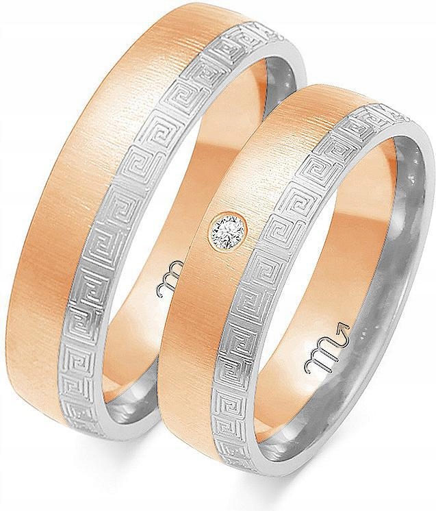 Růžové zlaté moderní snubní prsteny 585, 35 36 37, jedinečná kolekce svatba