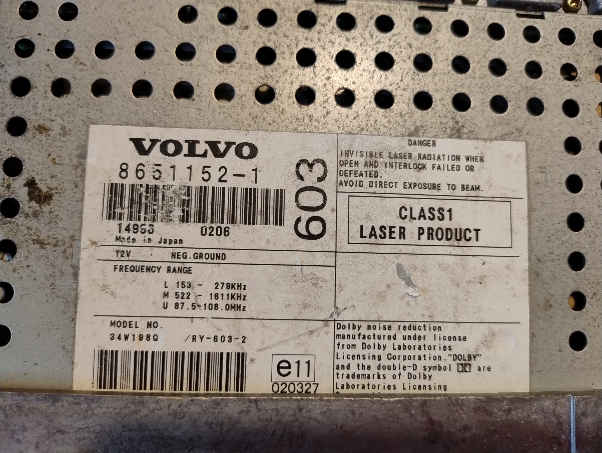 RADIO FABRIQUE VOLVO S80 ET 8651152-1
