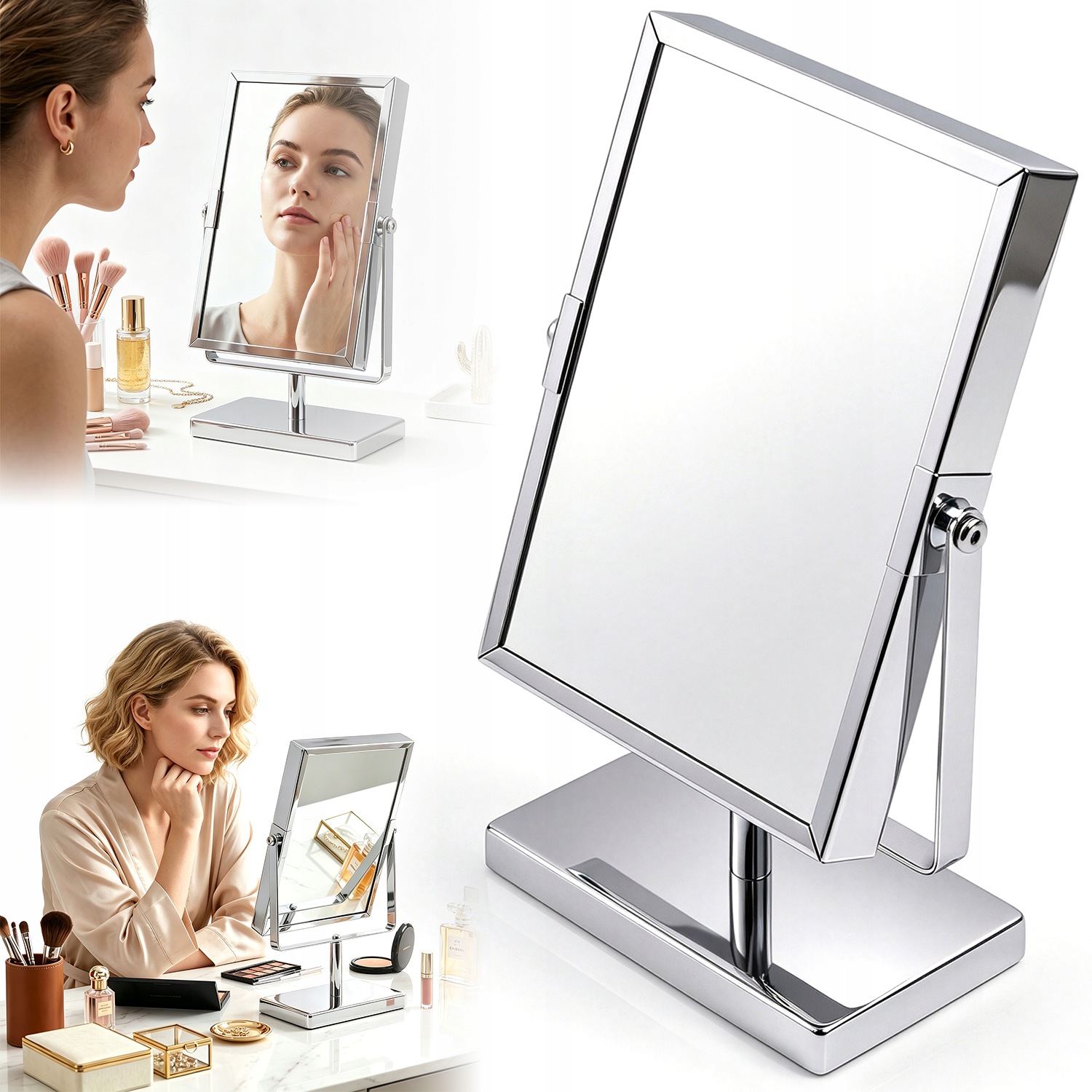 Make-up zrcátko oboustranné otočné o 360° s kovovým zvětšením