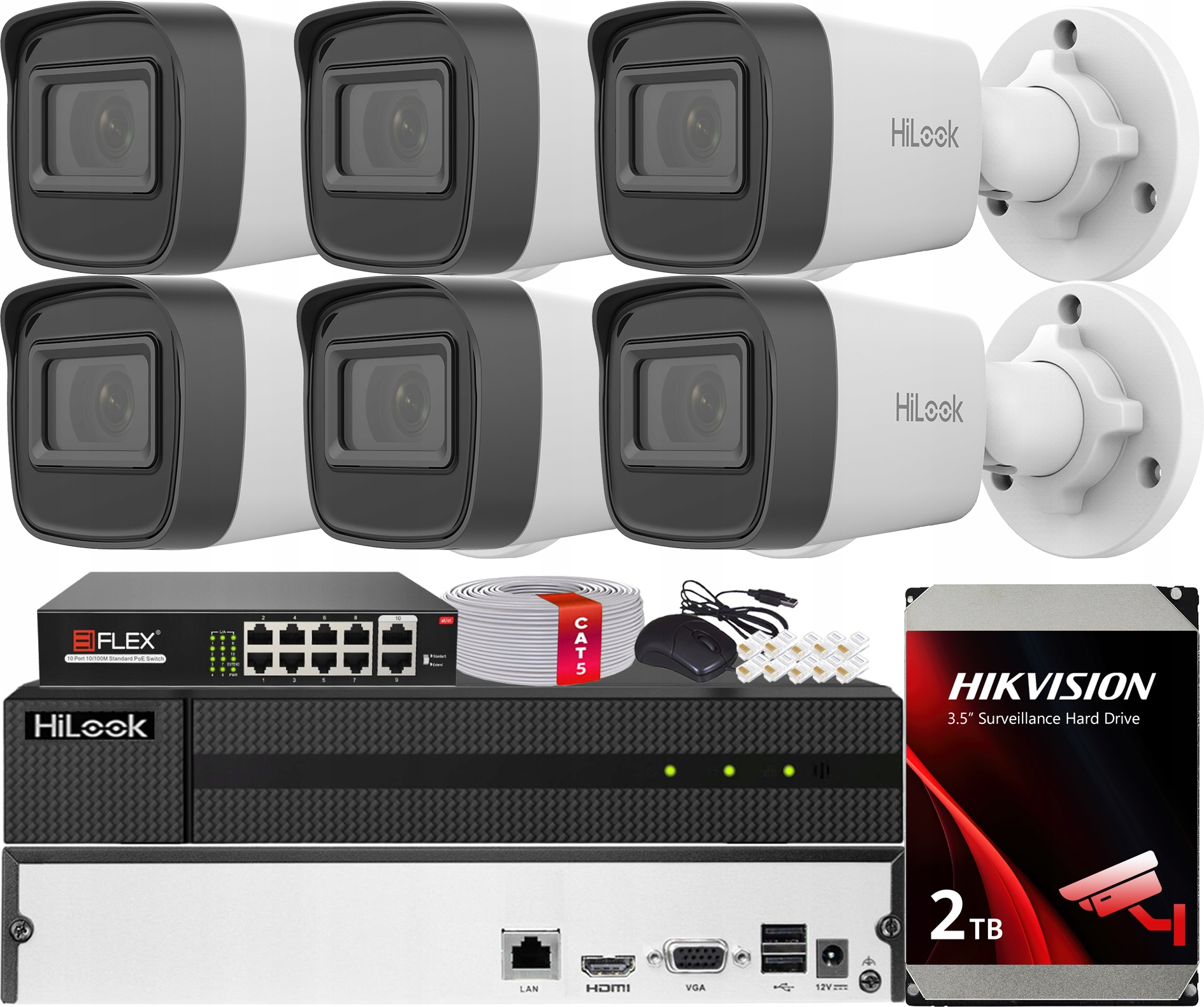 Sada Monitorování Poe 6 Kamer 2MPx IR20m Hilook od Hikvision Hdd 2TB