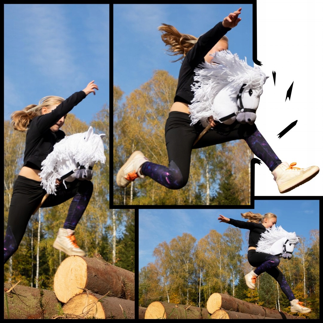 Konik na kiju z wodzami i kantarem duży A3 skippy hobby horse biały EAN (GTIN) 5906361450117