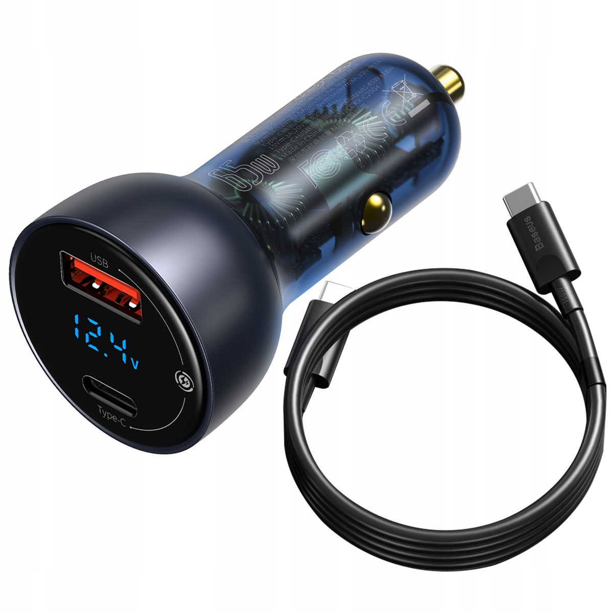

Baseus Ładowarka Samochodowa Usb-c 65W+ Kabel Pd