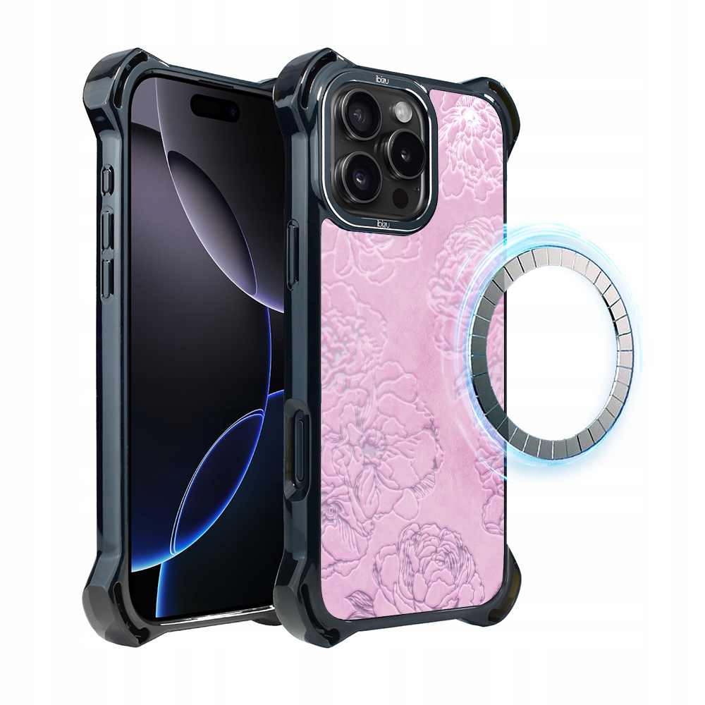 Pouzdro pro iPhone 16 Pro Max Ibizu DropGuard Ultra s MagSafe, růžové pivoňky