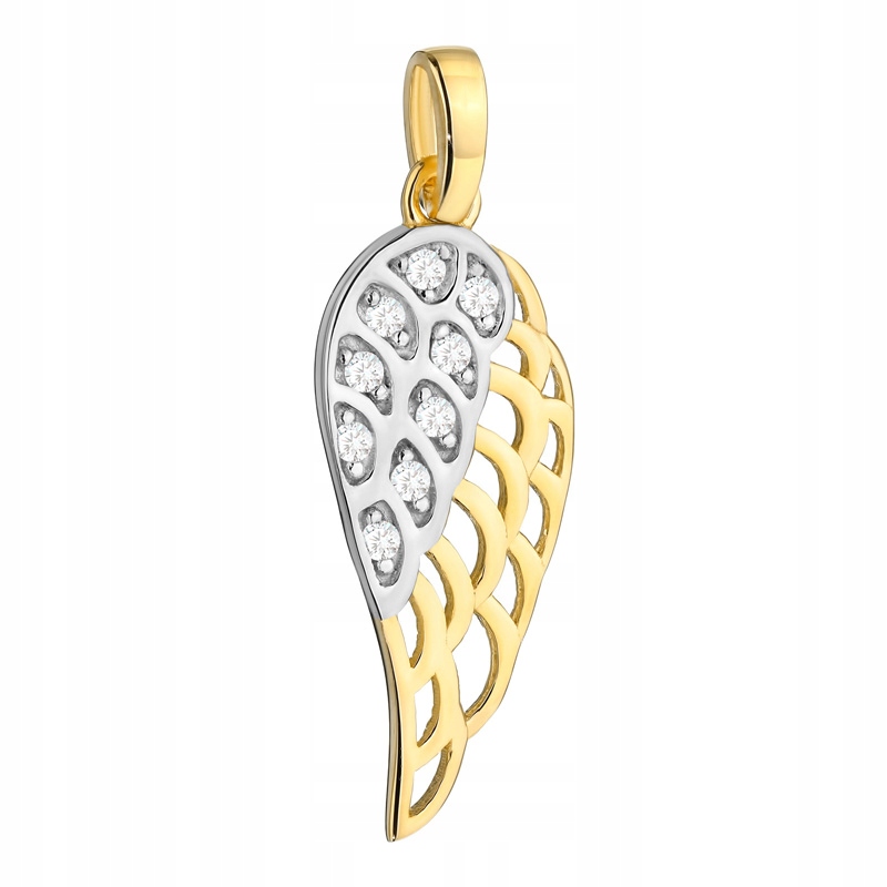 Zlatý Přívěsek pr. 585 Dvoubarevné křídlo Wing s zirkony 14k