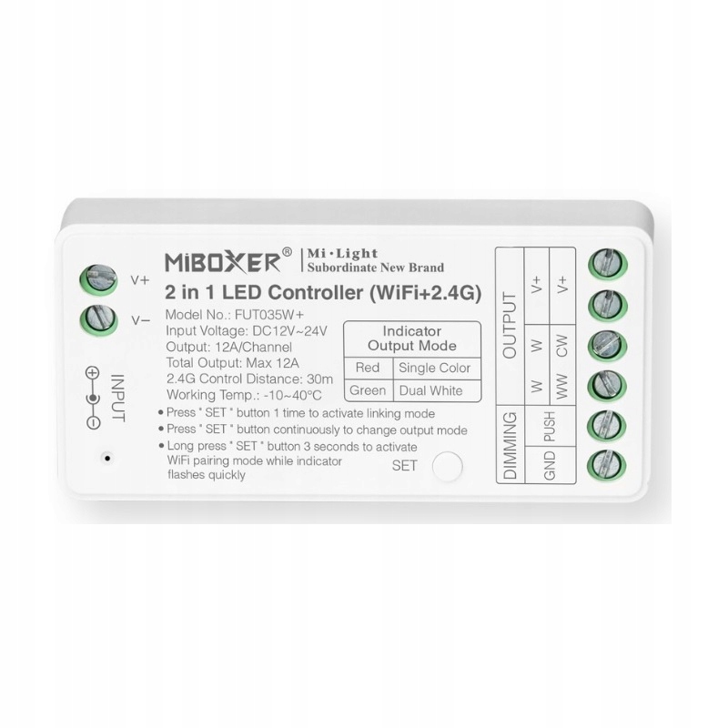Odbiornik Milight FUT035W+ 2W1 Sterownik Led Mono/cct Tuya Smart 12A 12-24V