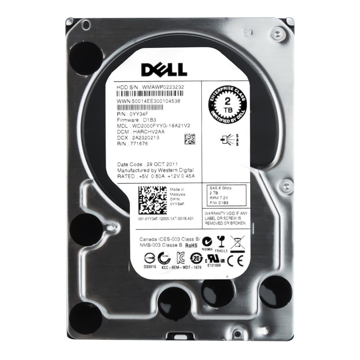 Dell 0YY34F 2TB 7.2K 32MB SAS-2 3.5'' WD2000FYYG