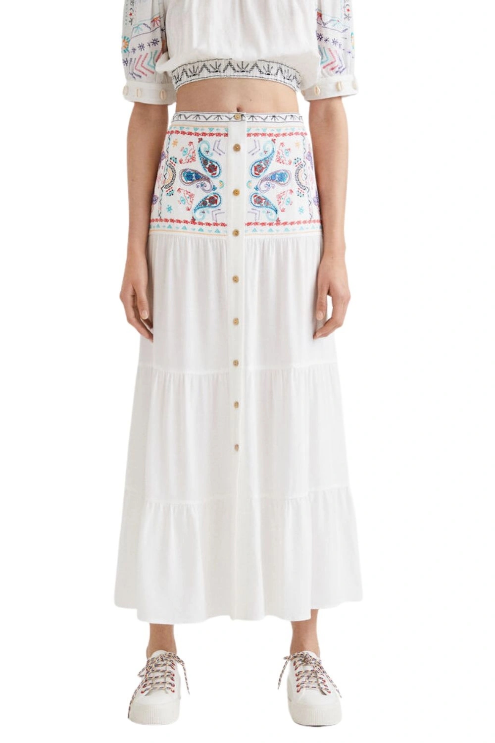 Sukně Desigual, bílá, prošívaná, maxi, vzdušná, letní, vel. S