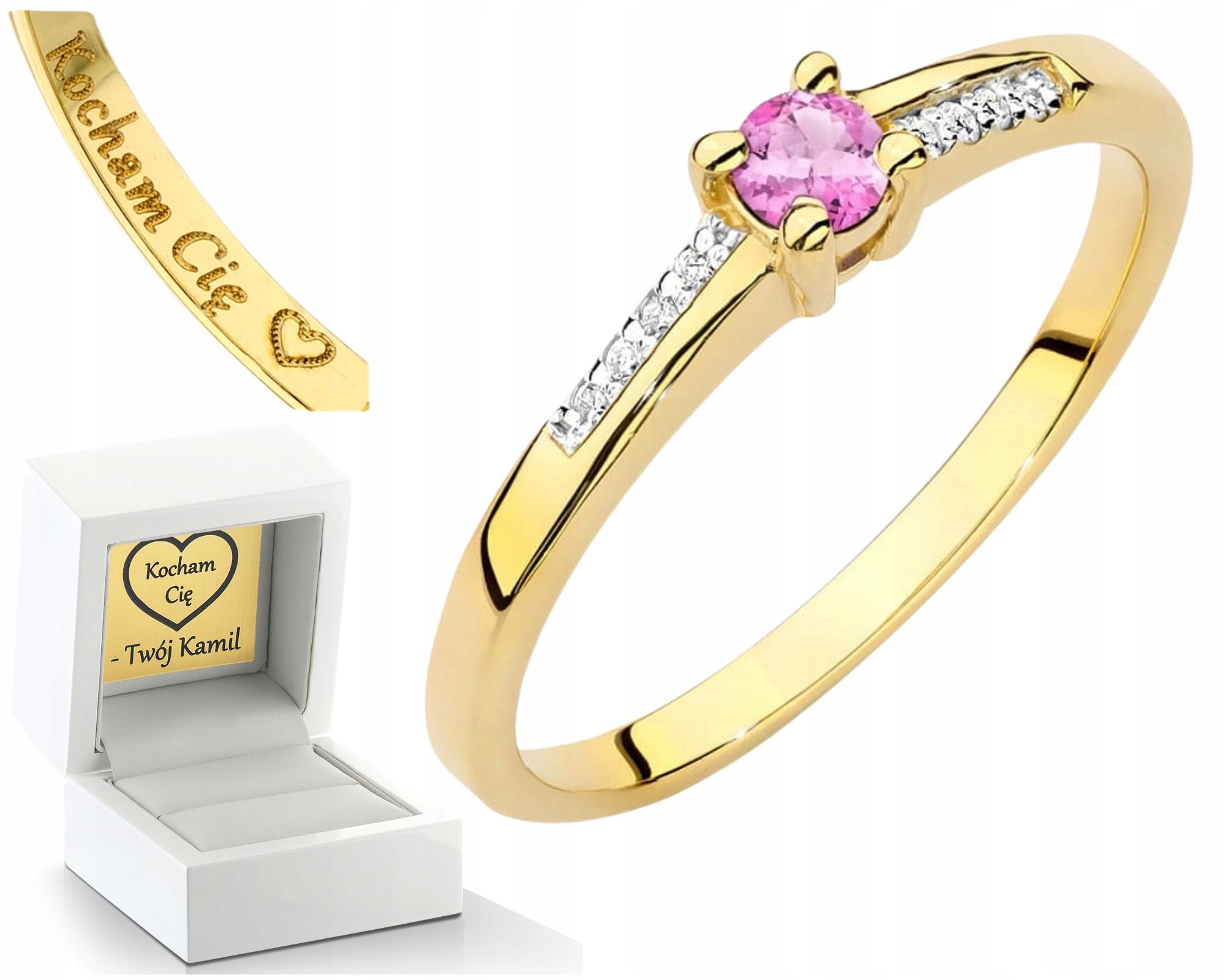 Zlatý Prstýnek S Růžovým Topazem A Diamanty, Zlato 585, Dárek Gravírování