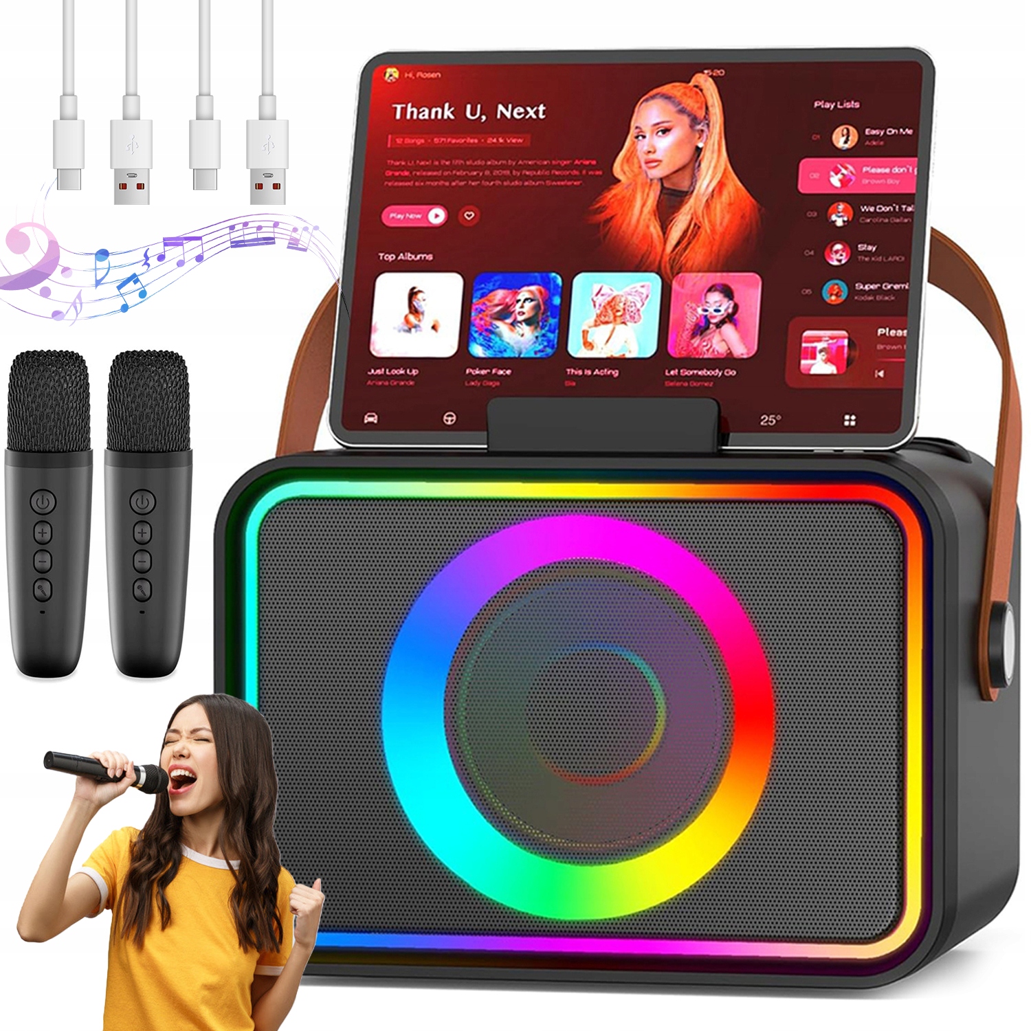 Bluetooth Karaoke Stroj Se Dvěma Mikrofony, Režimy Světla A Zvuku