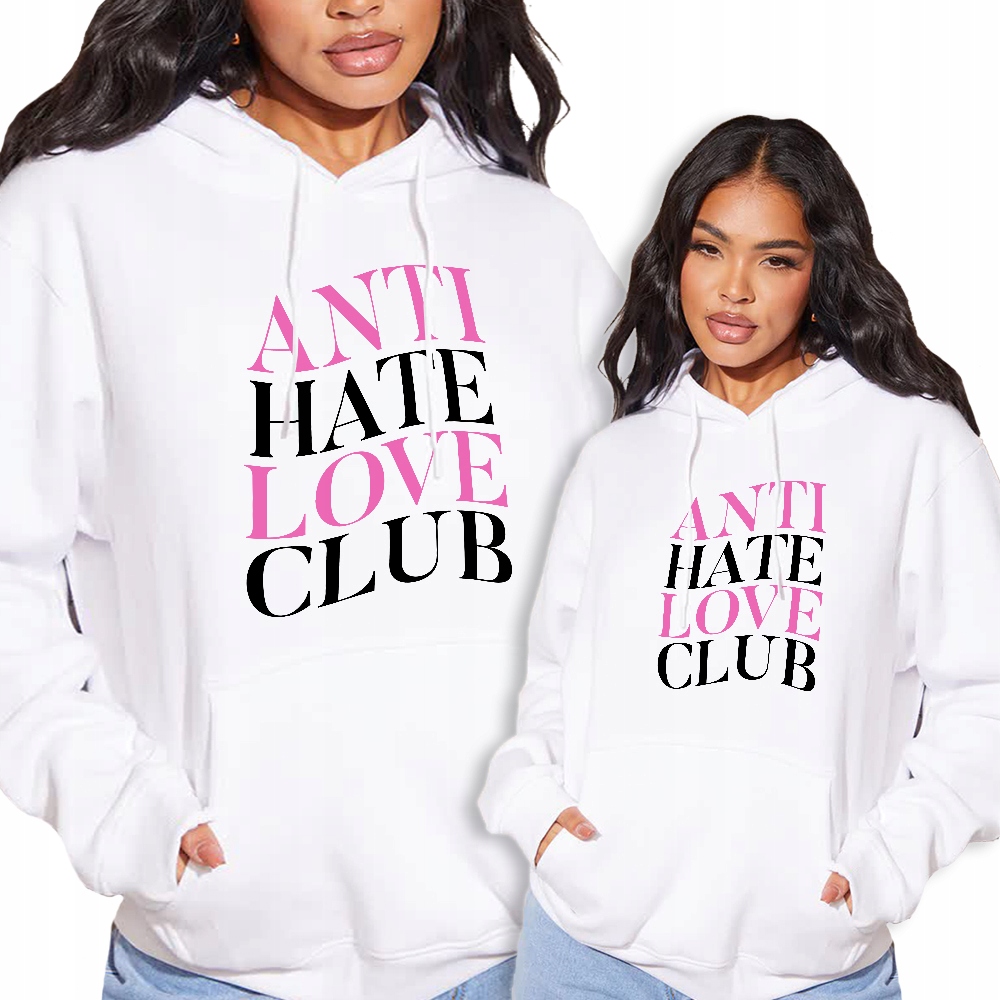 Mikina Bílá Kapuce Anti Hate Love Club S