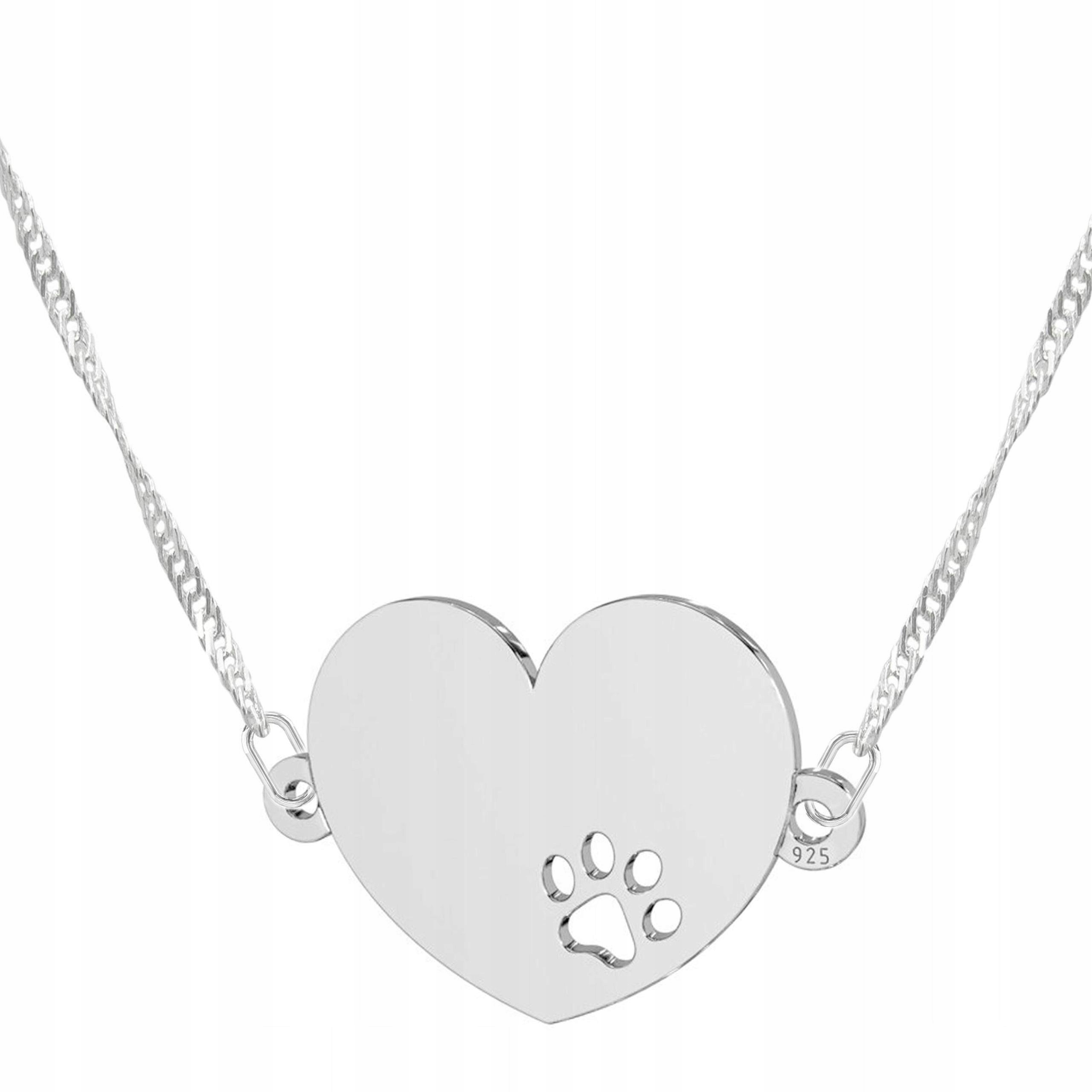 Stříbrný náhrdelník se srdcem a psí tlapkou Tlapka Srdíčko Zvířátko Stříbro 925