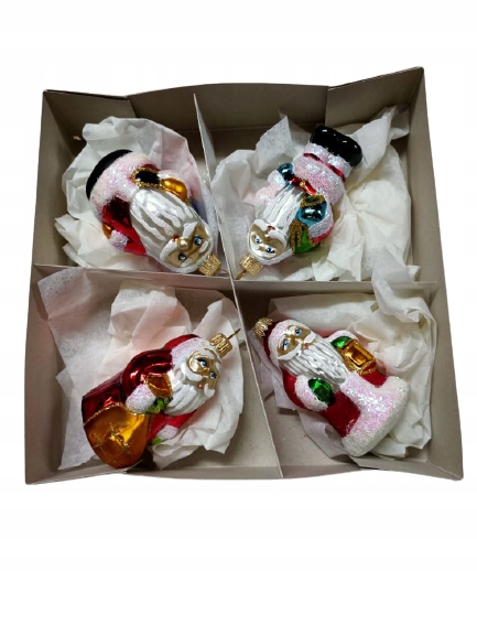 

Bombki Choinkowe Szklane Mikołaj retro mix4szt8 cm