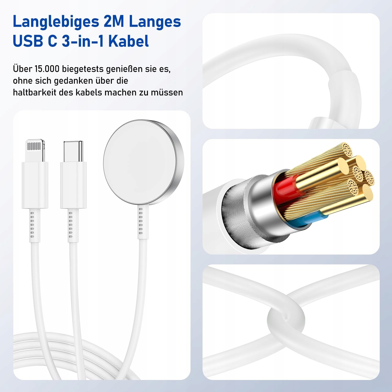 Jeenek: UNIVERSAL 3W1 Kabel Ładowarka Apple Watch iPhone USB C 2M — miniatura 5