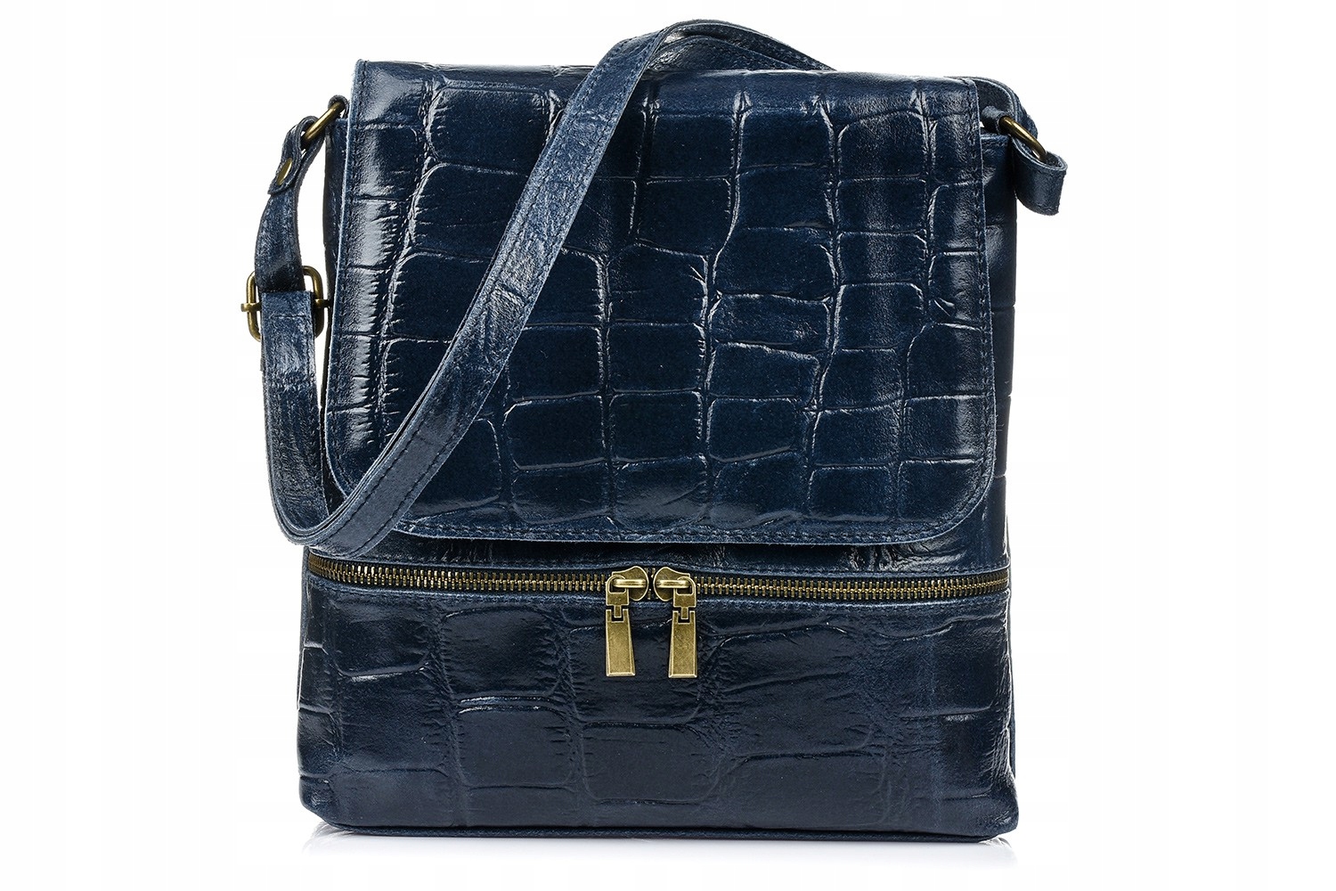 Tmavě modrá dámská kožená italská kabelka přes rameno s vertikální klopou B69