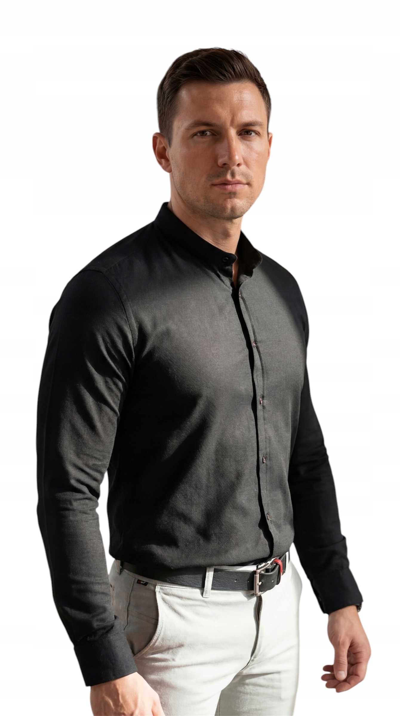 Košile slim fit se stojáčkem, černá, struktura EGO01 XXL