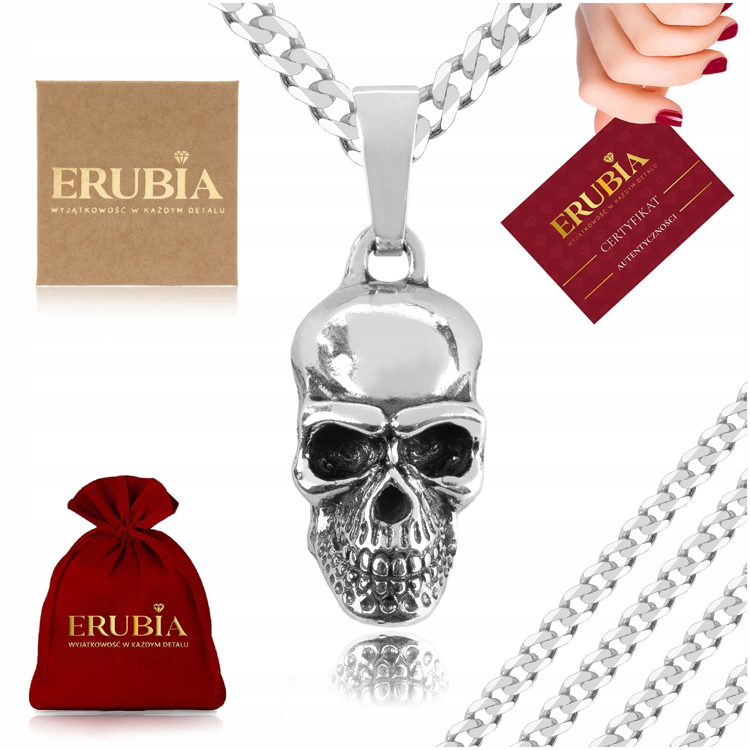 Stříbrný Řetízek Pánský Pancr 925 Přívěsek Lebka Masivní 50 CM 4,5 MM