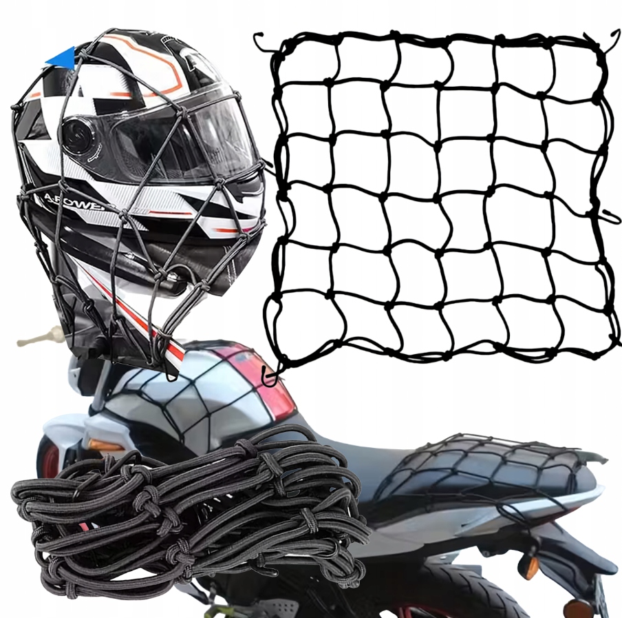 Siatka Guma Bagażowa na Kask Kufer Quad Motocyklowa Rowerowa Haki 30x30cm