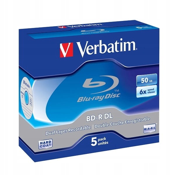 Verbatim Bd-r DL Blu-ray 50GB 6X Dvojvrstvé Dlouhá Výdrž V Krabičce *5 43748