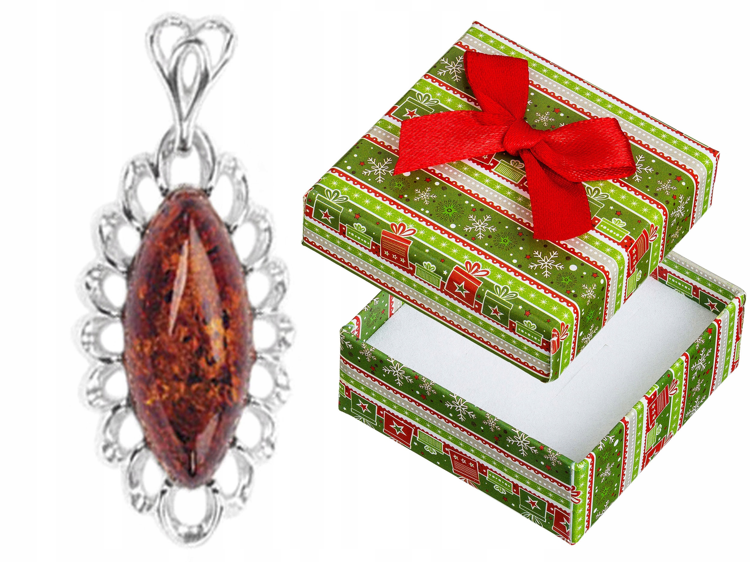 Stříbrný Přívěsek Markýza s jantarem Elegantní dámský ažurový přívěsek