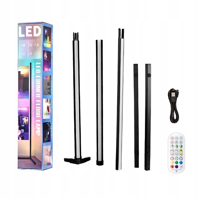 Rgb Smart Corner lampa 140 Cm, aplikace Bluetooth, Dálkový Ovladač, rohová podlaha
