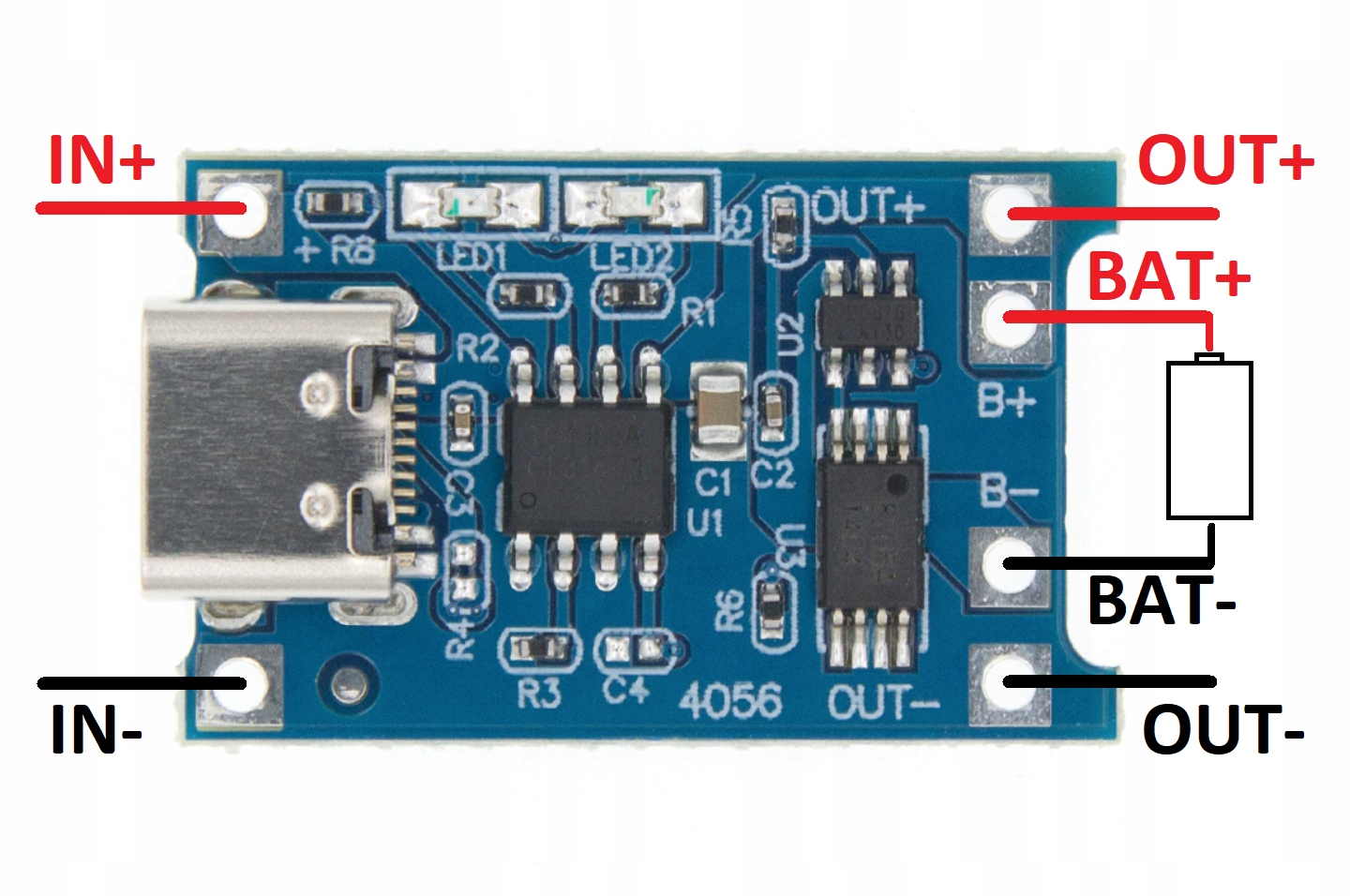 Moduł BMS Ładowarka ogniw Li-Ion 18650 TP4056 USB-C 5V 1A / 0032 Model TP4056 USB C