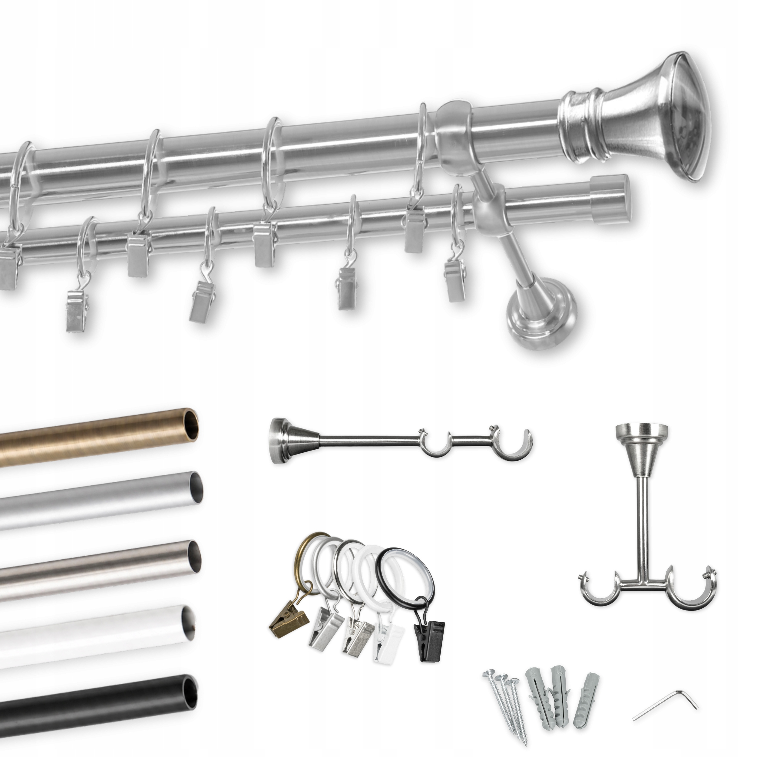 Karnisz sufitowy podwójny Metal loft biały czarny 25mm Premium 300 cm